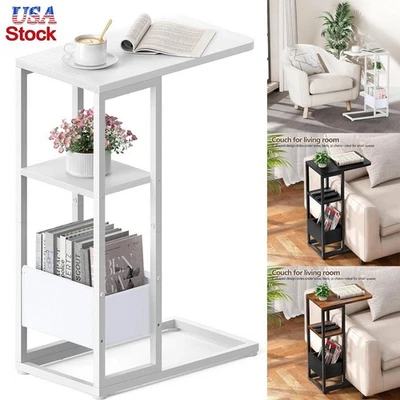 C Shaped End Table Small Side Table,Slide Under Sofa Tables with Storage Bag NEW - Image 1 of 4