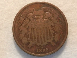 1865 two cent piece old copper US coin - Picture 1 of 2