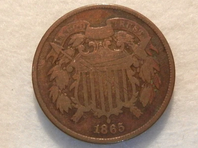 1865 two cent piece old copper US coin - Image 1 of 2