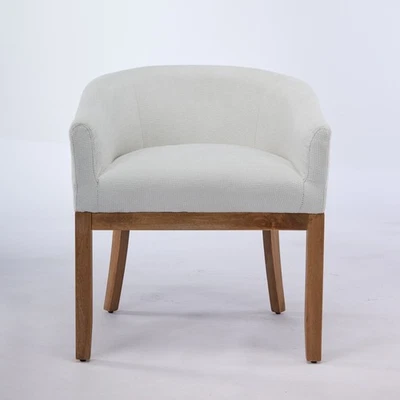 Mid Century Upholstered Barrel Dining Chairs with Arms Natural Hardwood Frame - Image 1 of 4