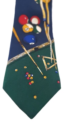 Vintage Hanover St. Billiards Pool Pattern Silk Neck Tie Necktie Made in USA - Image 1 of 4