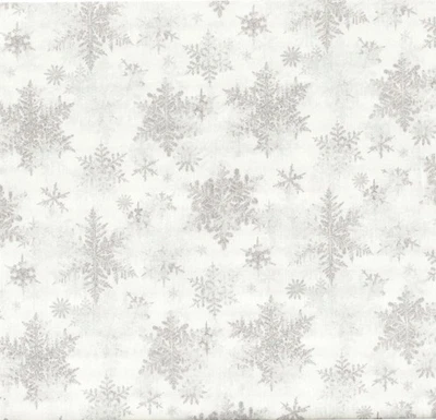 P&B Textiles - Snowfall - Layered Snowflakes - White/Silver, Fabric by the Yard