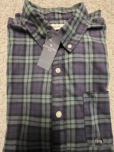 Abercrombie Kids Boys Flannel Paid Blue And Green 17/18 Long Sleeves Brand New - Picture 1 of 7