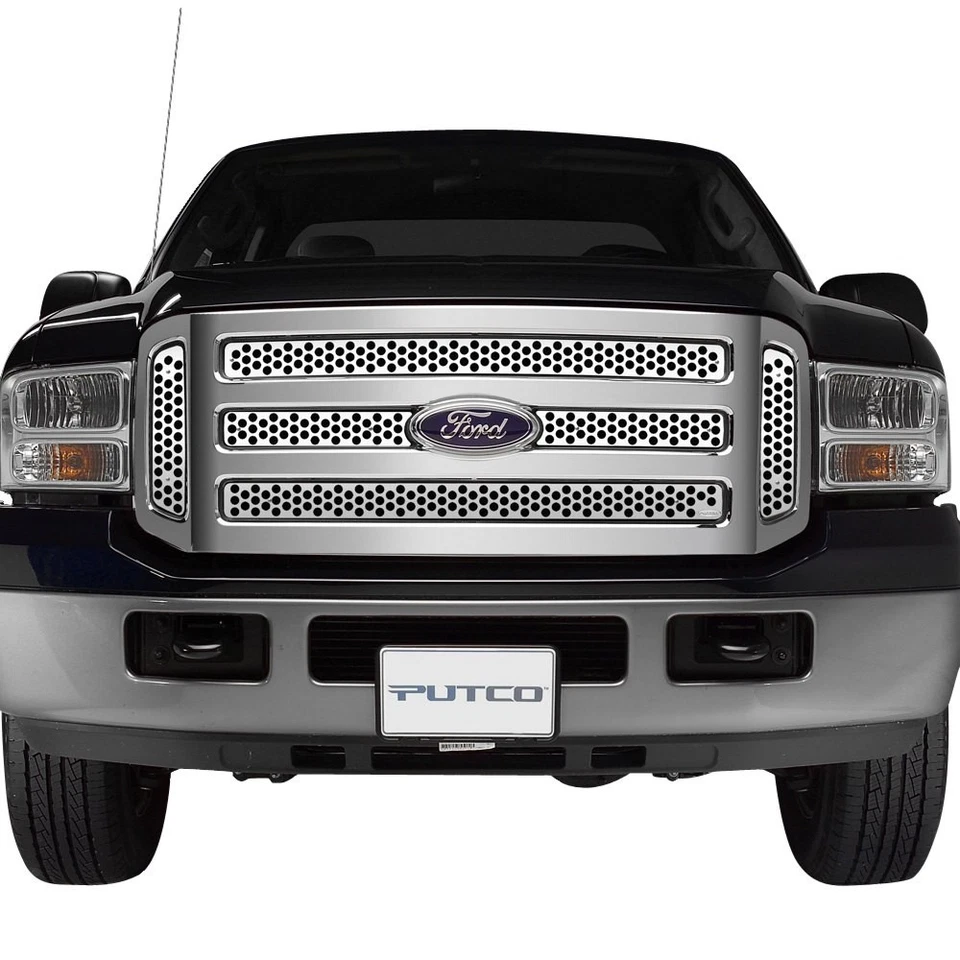 For Ford F-250 Super Duty 05-07 Main Grille 3-Pc Polished Round Punch CNC Foto 1 de 1