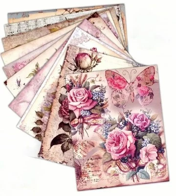 Scrapbooking paper set rose motifs 10 pieces - Image 1 of 4