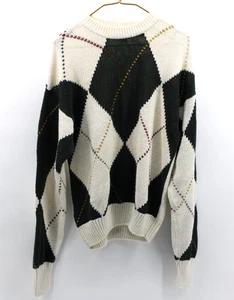 Structure Sweater Adult L Green White Geometric Chunky Knit Argyle Vintage  - Picture 1 of 13