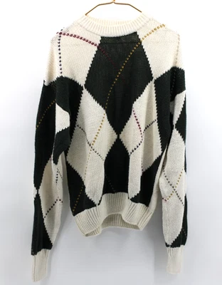 Structure Sweater Adult L Green White Geometric Chunky Knit Argyle Vintage  - Image 1 of 4