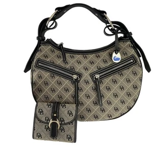 VTG Y2K Dooney & Bourke Quilted Hobo Moon Shoulder Bag + Wallet Black Monogram - Picture 1 of 15