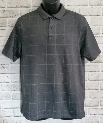 Van Heusen Flex Polo Shirt Mens Medium Gray Windowpane Short Sleeve Casual Golf - Image 1 of 4
