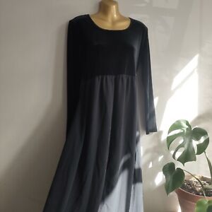 Laura Ashley Vintage Black Silk & Velvet Long Midi Maxi Dress Size 8-10 Gothic 