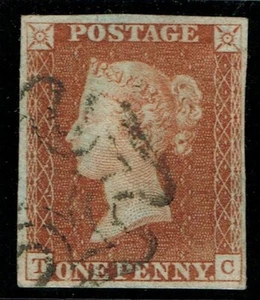1841 1d rot schwarze Platte 9 TC 4m Licht MX sehr fein gebraucht Kat. £ 180,00 - Bild 1 von 1