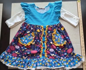 Jelly The Pug Girls Bella Folk Art Knit Dress Style 1712 Size 7 Ruffles Pockets  - Picture 1 of 9