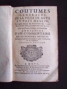 Coutumes générales de la ville de Metz et pays messin - Imagen 1 de 2