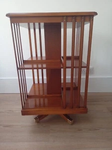 Bevan Funnell Reprodux Yew with leather inlay Revolving Bookcase - Picture 1 of 10