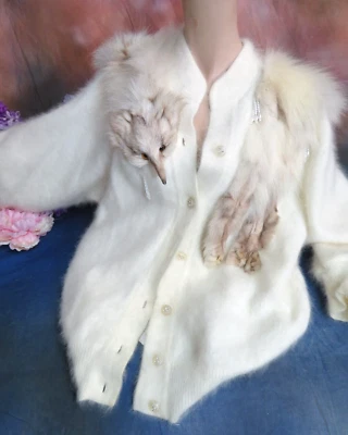 Sweater Jacket Angora and Fox Fur cocoon  Batwing Art Deco Flapper style My Lady - Image 1 of 4