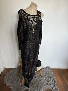 BooHoo Occasion Drape Sequin Evening Gown Size 10 Black Off Shoulders New - Picture 1 of 17