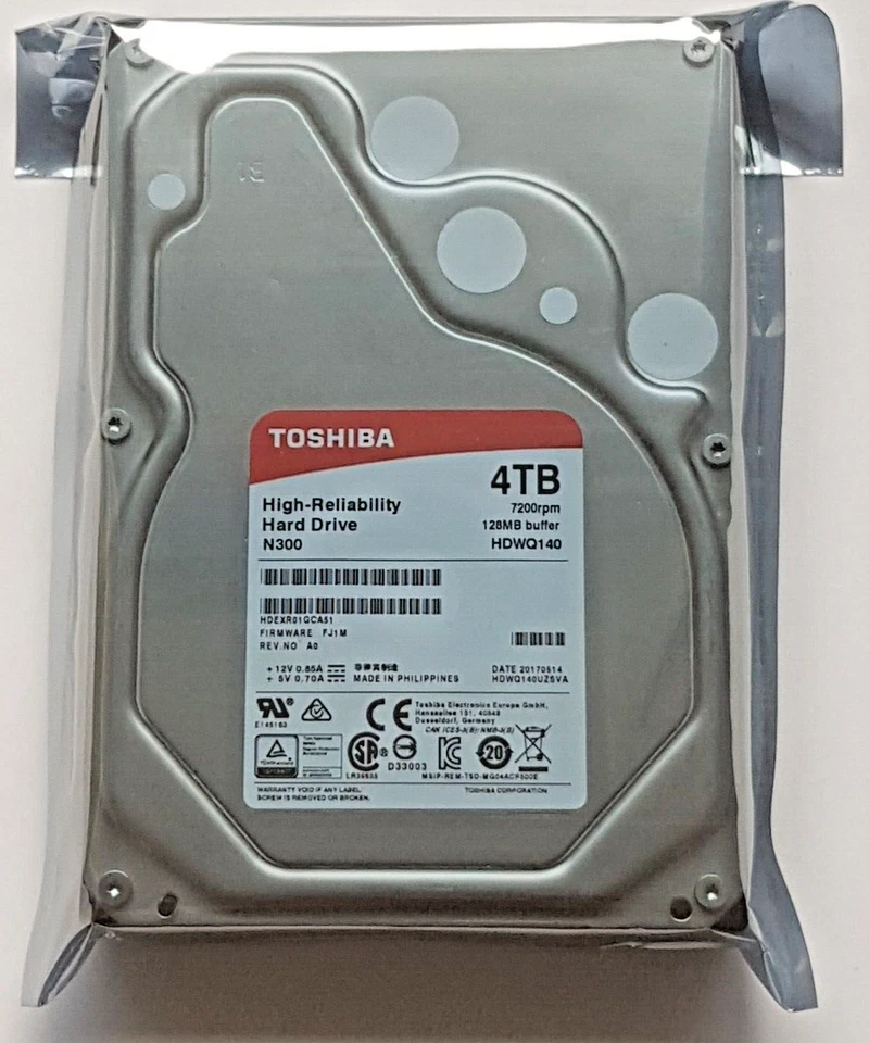 4 TB SATA Toshiba N300 HDWQ140 HDEXR01GCA51 7200rpm 128MB HDD 3.5 " HDD New - Image 1 of 1