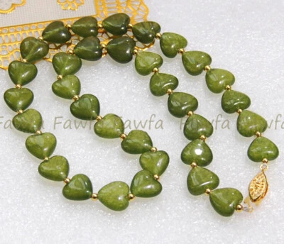 Charm 12mm Natural Green Peridot Heart Shaped Gemstone Beads Necklace 14-36'' - Image 1 of 4