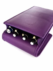 Purple Triple/Quadruple Leather Pen Case/Pouch Leather Hand Made - Picture 1 of 5