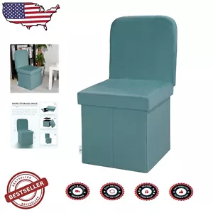 Medium Teal Velvet Folding Ottoman Chair with Ample Storage for Living Rooms - Picture 1 of 9