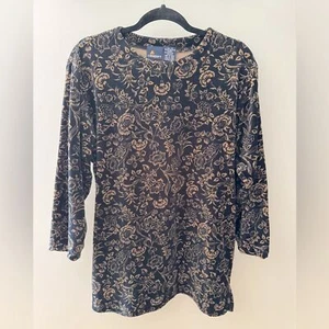 Vintage Retro dunkel Blumen Cottagecore LIZ SPORT schwarz & braun Velour Tunika S - Bild 1 von 7