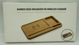 Organizador de Escritorio de Bambú con Cargador Inalámbrico de 5W - Nuevo en Caja - Imagen 1 de 7