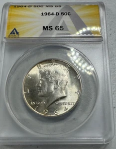 1964-D Kennedy US Silver Half Dollar, MS65 by ANACS, a SUPERB looking coin! - Picture 1 of 6