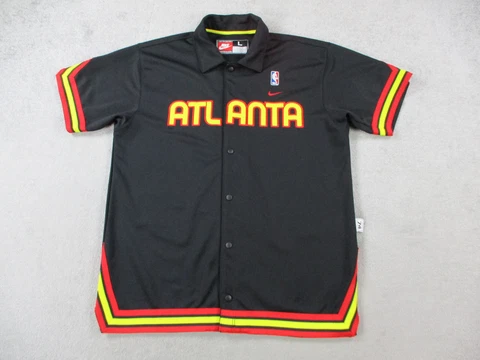 Atlanta Hawks Shirt Men Large Black Red Shooting Warmup Rewind Throwback 74 Nike Cover