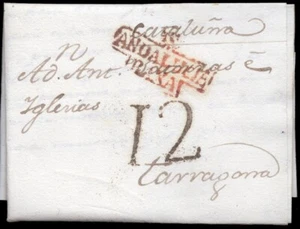 Sevilla - Prefilatelia - Écija PE 3R - 1823 - Carta a Tarragona + porteo "12" - Imagen 1 de 1