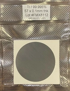 Titanium SEM Sputtering target: Ti 99.995% pure, 57mm diameter x 0.1mm thick - Picture 1 of 2