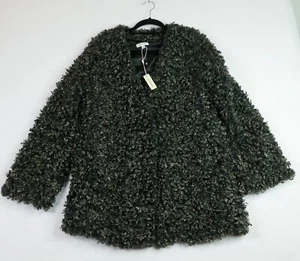 Max Studio Women’s Curly Faux Fur Jacket Coat Black White Size Medium NWT - Picture 1 of 13