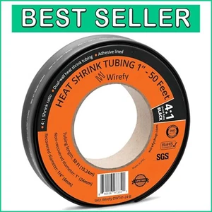 1" Adhesive-Lined Heat Shrink Tubing - 50 Feet of Industrial Strength - Black - Picture 1 of 9