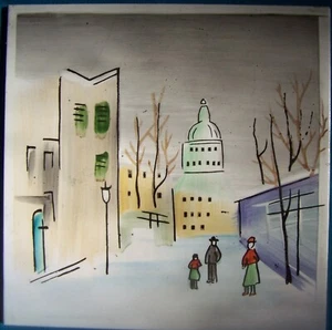 Vintage 6" Square Tile Trivet Kitchen Home Decor Flocked Minimalist Design - Picture 1 of 4