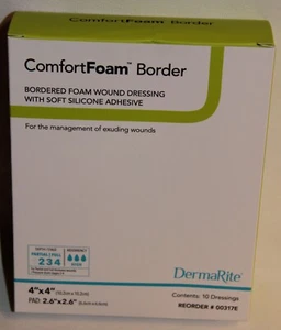 DermaRite ComfortFoam Border (10) 4" x 4" Wound Dressing Soft Silicone Adhesive - Picture 1 of 3
