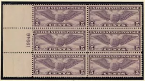 1930 Airmail Sc C12 5c purple MNH flat plate block of 6 - Picture 1 of 1