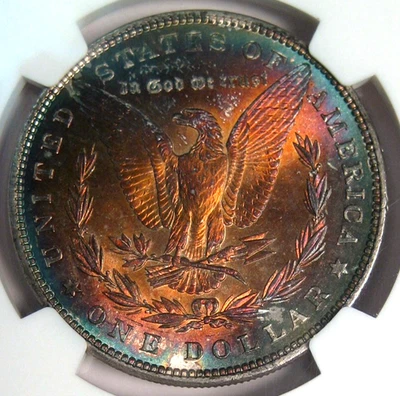 1882 RAINBOW TONED REVERSE  MORGAN DOLLAR NGC GEM MS66~VIBRANT REVERSE COLOR * - Image 1 of 4