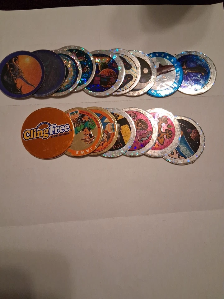 Lot Of 16 Silver Foil Pogs Assorted Milk Caps - Image 1 of 1