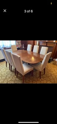 Beautiful G Plan dining room table and 8 Wesley Barrel upholstered chairs - Image 1 of 4
