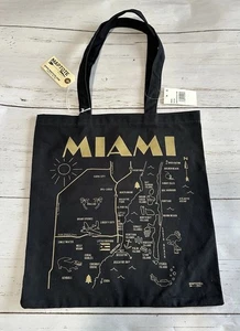 Maptote Miami Black Gold Florida City Map Canvas Tote Book Bag Made in USA NEW - Picture 1 of 7