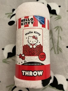 Hello Kitty Throw "Pieno di Fiocco" Rosso Bianco Nero 46 in x 60 in Età 3+ Super Morbido - Foto 1 di 4