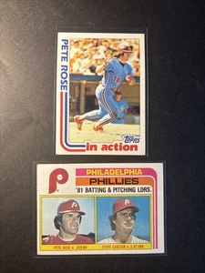 (2) 1982 Topps Pete Rose Phillies: In Action & Team Checklist with Steve Carlton - Picture 1 of 2