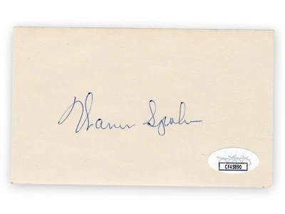 Warren Spahn Signed Autographed 3X5 Index Card Braves Hall of Famer JSA CF45890 - Image 1 of 2