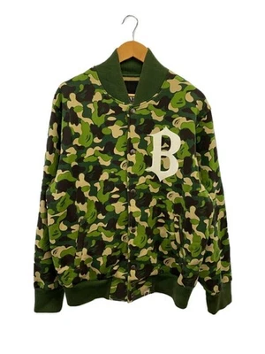 A BATHING APE BAPE Varsity Jacket Camouflage Cotton Khaki M #EK AHA - Image 1 of 4