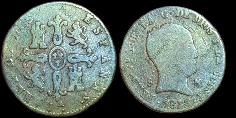Fernando VII - 8 Maravedis 1823 (Sin Plt De Valor) Jubia Raro Fecha Clave Foto 1 de 3
