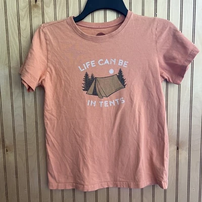Camiseta Life Is Good Life Can Be In Tents Niños Naranja Grande 10 Intenso Camping Foto 1 de 4
