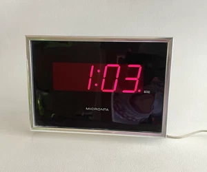 Vintage 1980s - Micronta Electric Digital LED Wall Desk Clock Chrome 9.5" x 6.5" - Picture 1 of 5
