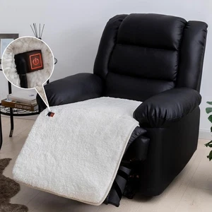 STONECREST Heated Recliner Chair Cover for Seat & Footrest (White Sherpa, 40x23) - Picture 1 of 6