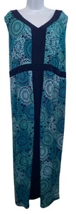 Maxi Vestido Catherines Mujer 3X 26/28W Azul Verde Estampado Mandala Sin Mangas Boho - Imagen 1 de 9