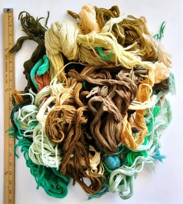 Vintage Lot Wool Yarn Tapestry Crewel Needlepoint Earth Tones Cream Green 15oz - Image 1 of 4