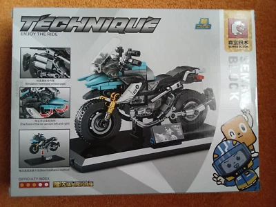 BRAND NEW w/ BOX!  Blue Motorcycle building blocks--standard size bricks! - Image 1 of 4